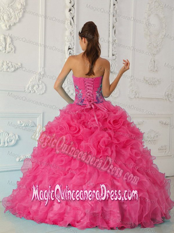 Strapless Floor-length Hot Pink Quince Dress with Embroidery in Newport