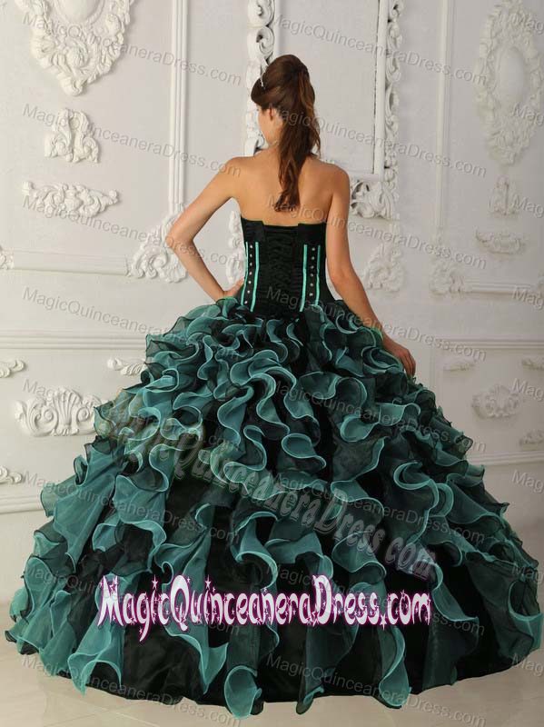Blue Sweetheart Organza Beaded Quinceanera Dress with Ruffles in San Justo