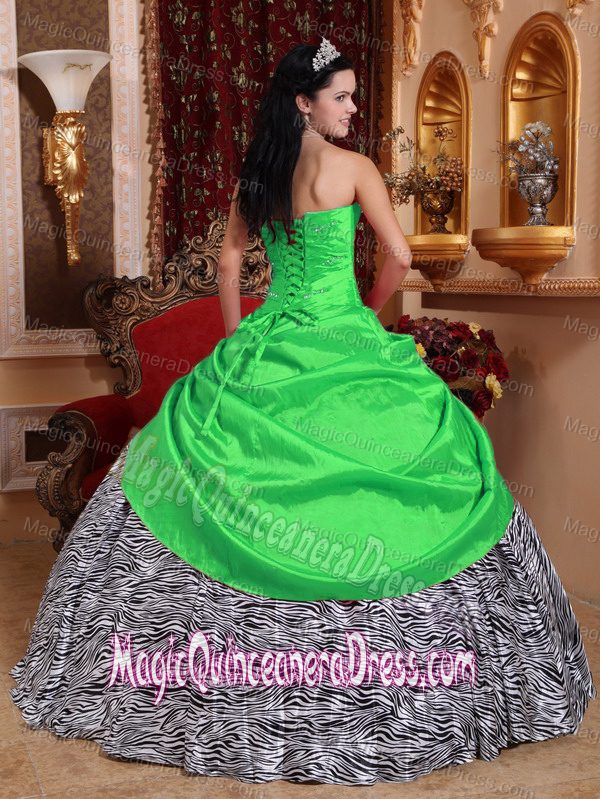 Green Sweetheart Taffeta Zebra Quinceanera Dress with Beading in La Rioja