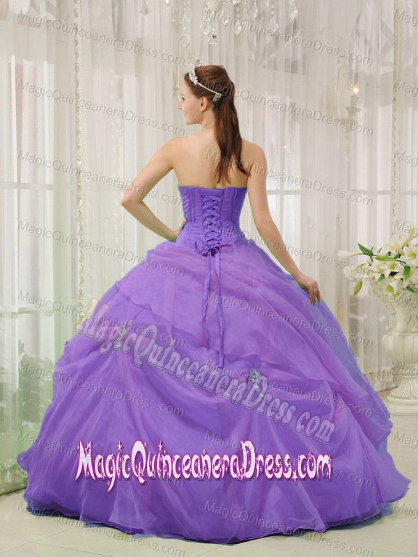 Purple Sweetheart Organza Quinceanera Dress with Appliques in Bernal