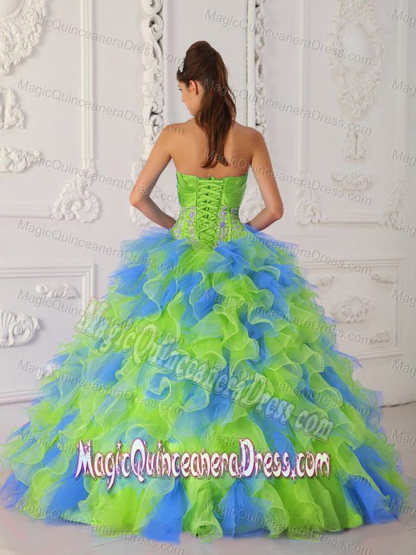 Strapless Appliqued Hand Flowery Quinceanera Dress in Multi-color