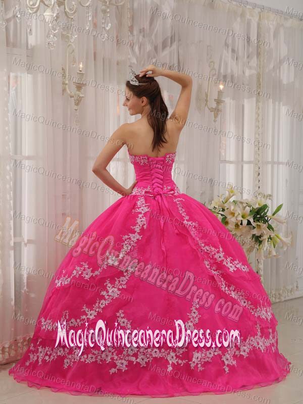 Hot Pink Sweetheart Floor-length Quinceanera Dress with Appliques