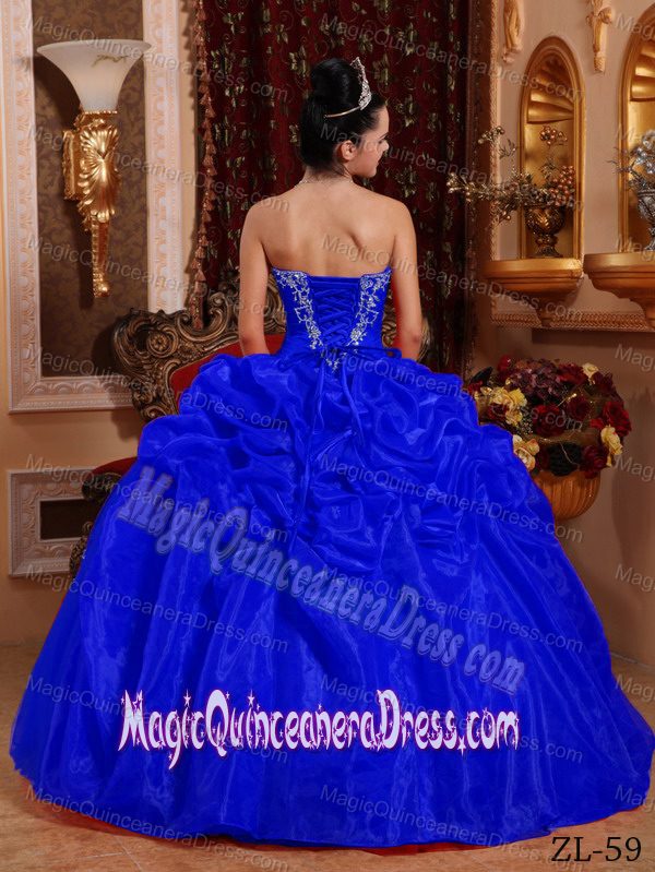 Blue Sweetheart Floor-length Quinceanera Dress with Appliques in Ituzaingo