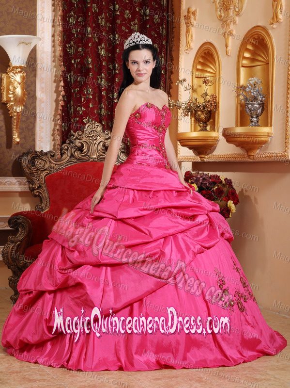 Sweetheart Floor-length Appliqued Quinceanera Dress in Hot Pink in Mendoza