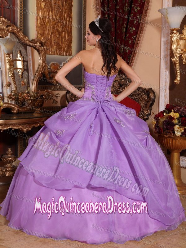Lavender Strapless Organza Quinceanera Gown Dress with Beading