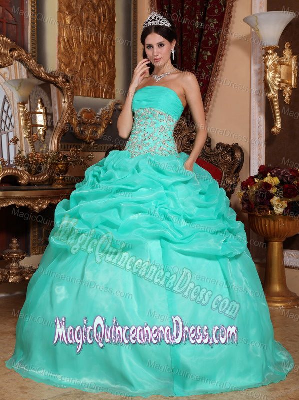 Strapless Floor-length Appliqued Quince Dress in Turquoise in Moreno Argentina