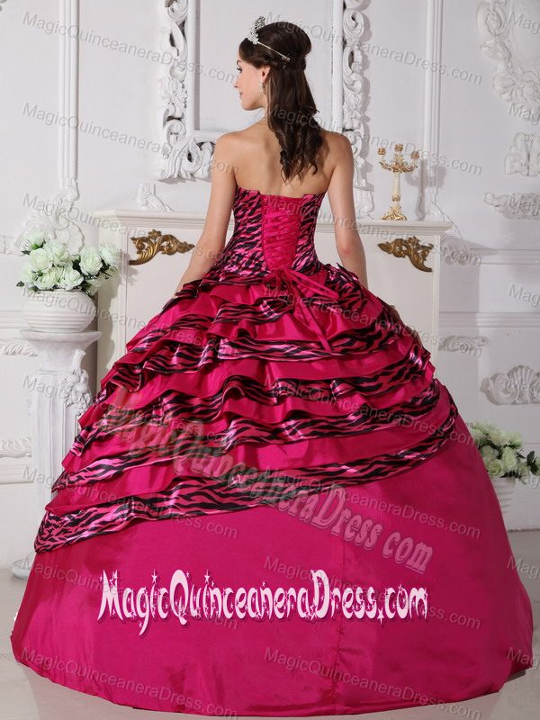 Fuchsia Strapless Zebra Quinceanera Gown Dress with Beading in Ramos Meja