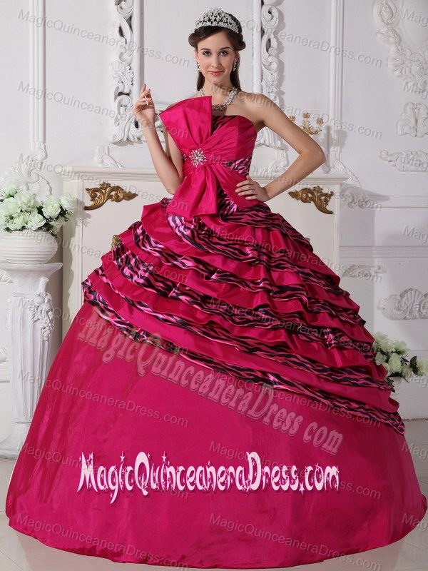 Fuchsia Strapless Zebra Quinceanera Gown Dress with Beading in Ramos Meja