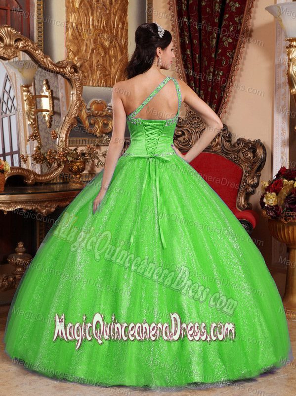 One Shoulder Floor-length Beaded Quinceanera Dresses in Green in Venado Tuerto