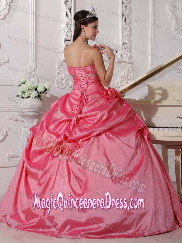 Red Sweetheart Beaded Quinceanera Gowns with Hand Flowers in San Rafael