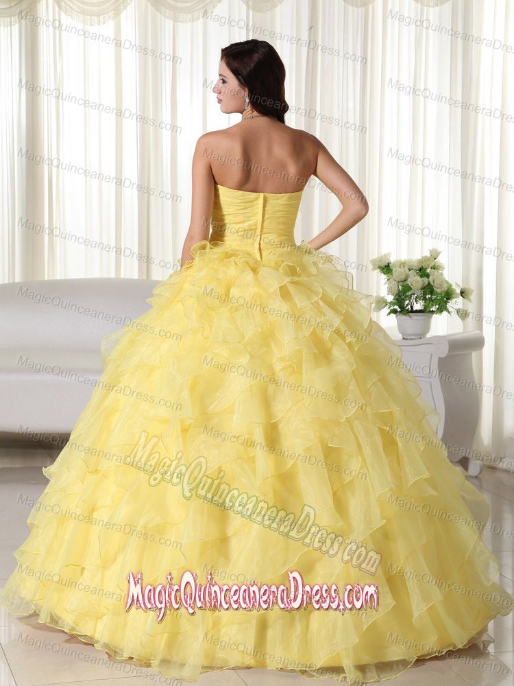 Yellow Sweetheart Organza Appliqued Quinceanera Dresses in Concordia