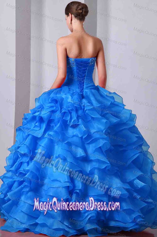 Sweetheart Beaded Ruffled Exclusive Quinceanera Dresses in Aqua Blue in Englewood