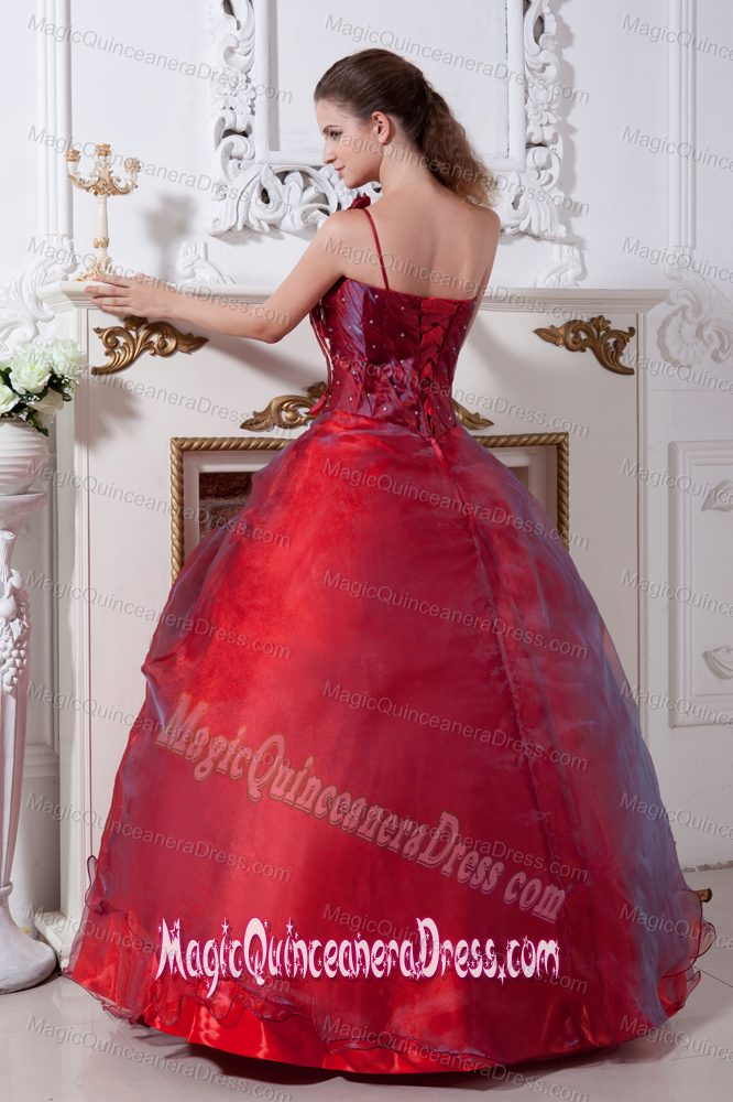 Hand Flowery One Shoulder Beaded Senior Sweet 16 Dresses in Wine Red in Arvada