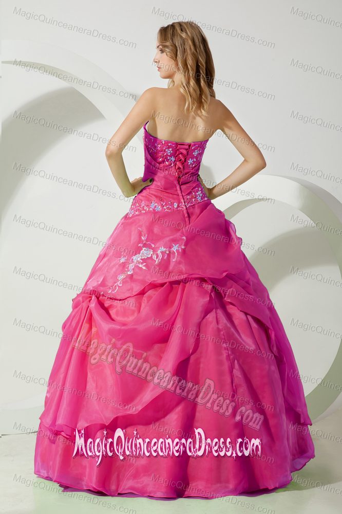 Hot Pink Strapless Embroidered Chiffon formal Quinceanera Dress in Fullerton