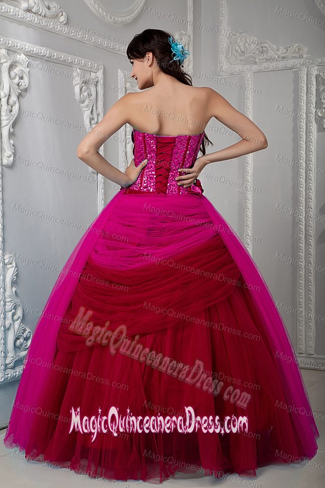 Luxurious Fuchsia Sweetheart Tulle Quinceanera Dress with Hand Flowery Sash