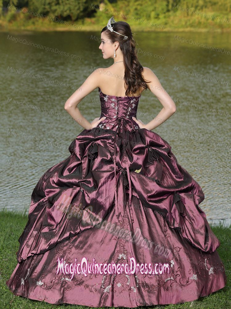 Burgundy Strapless Appliqued Luxurious Quinceanera Dress with Pick Ups in Fremont