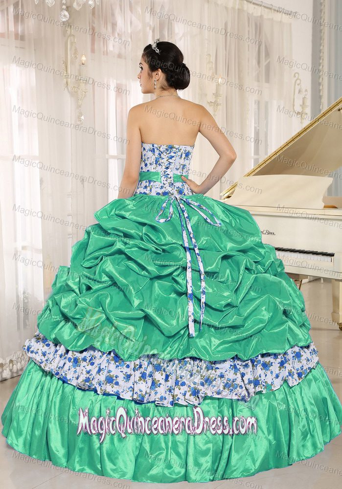Apple Green Sweetheart Printed Quinceanera Dresses with Pick Ups in Encinitas