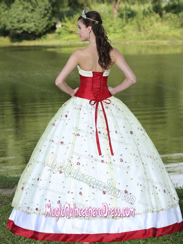Hand Flowery Strapless Popular Quinceanera Dress in White and Red in Del Mar