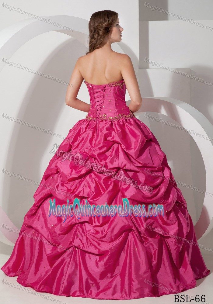 Hot Pink Strapless Taffeta Quinceanera Dresses with Pick-ups in Villamontes