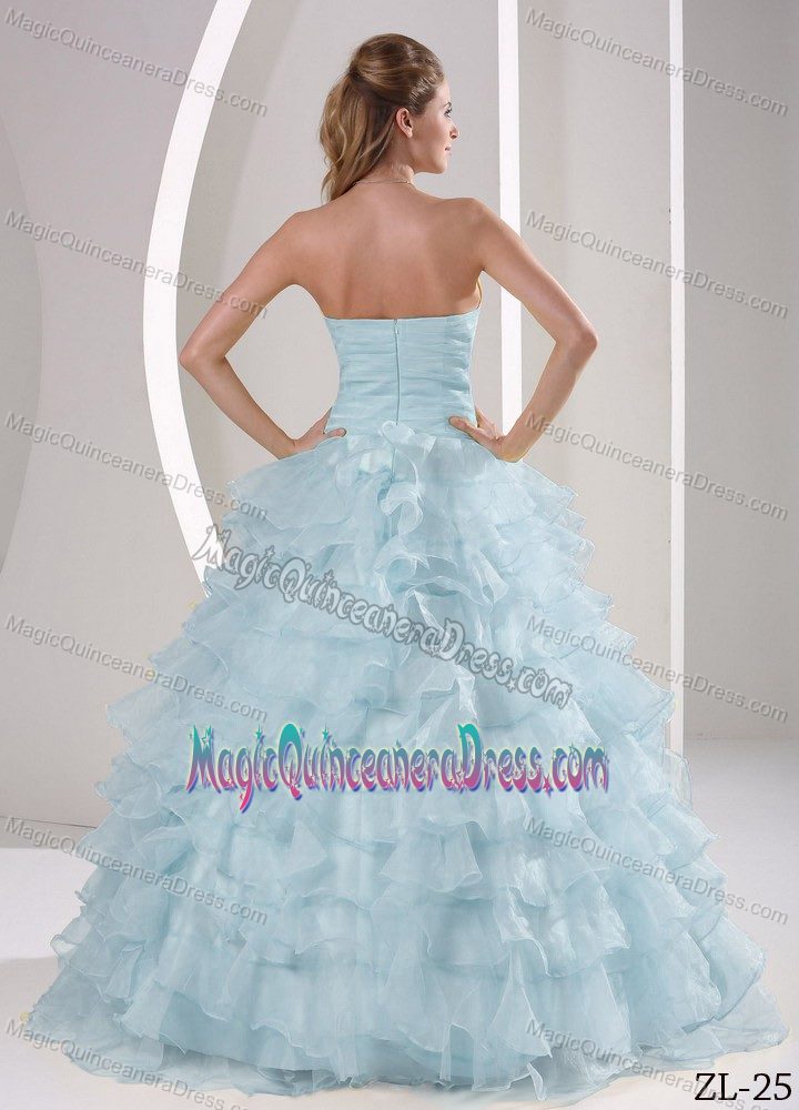 Light Blue Ruffled Layers and Ruching Sweet Sixteen Quinceanera Dresses