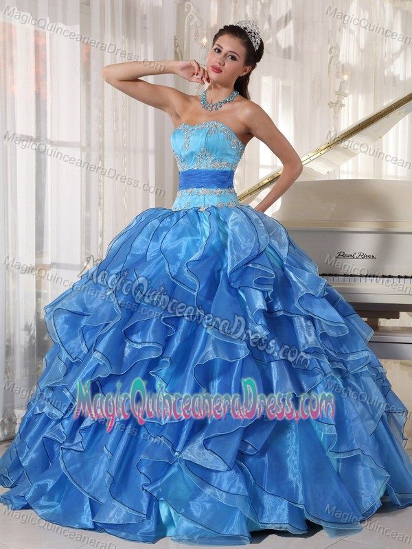 Ruffles and Appliques Decorated Blue Quince Dresses in Williamstown WV