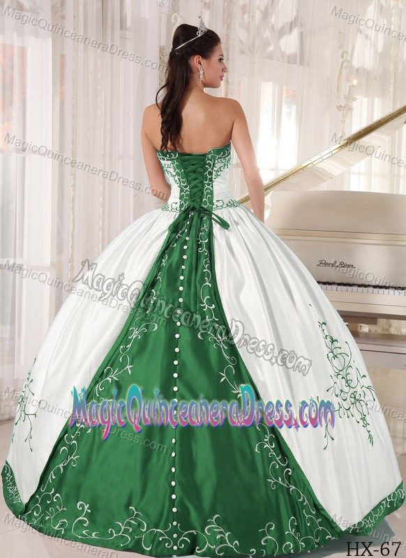 Cute White Dress For Quinceanera with Green Embroidery in Hillsboro WV