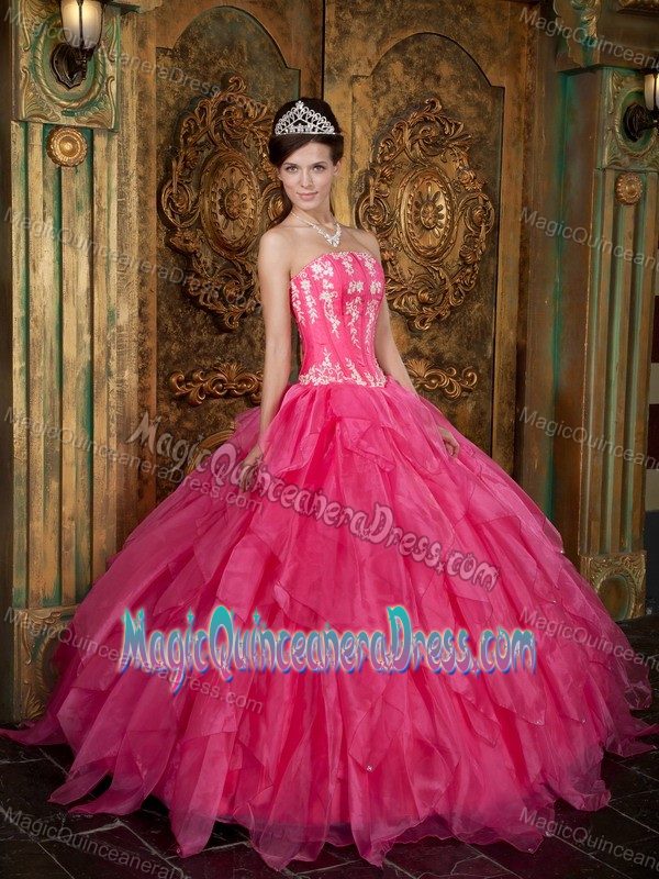 Ruffled Layers and Embroidery Hot Pink Dress for Quince near Wilson WY