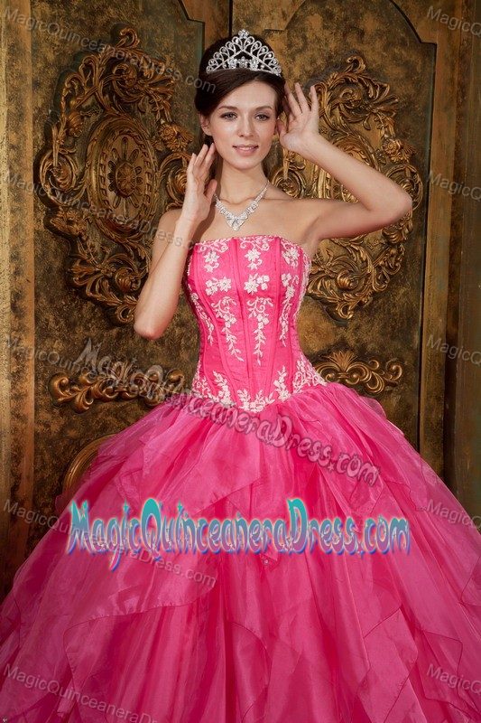 Ruffled Layers and Embroidery Hot Pink Dress for Quince near Wilson WY