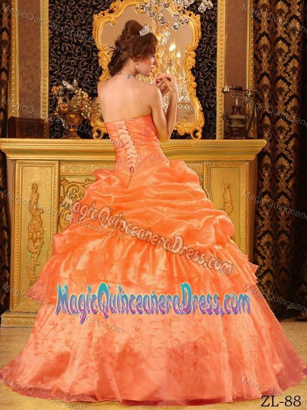Orange Red Quinceanera Gown Dresses with Embroidery near West Liberty
