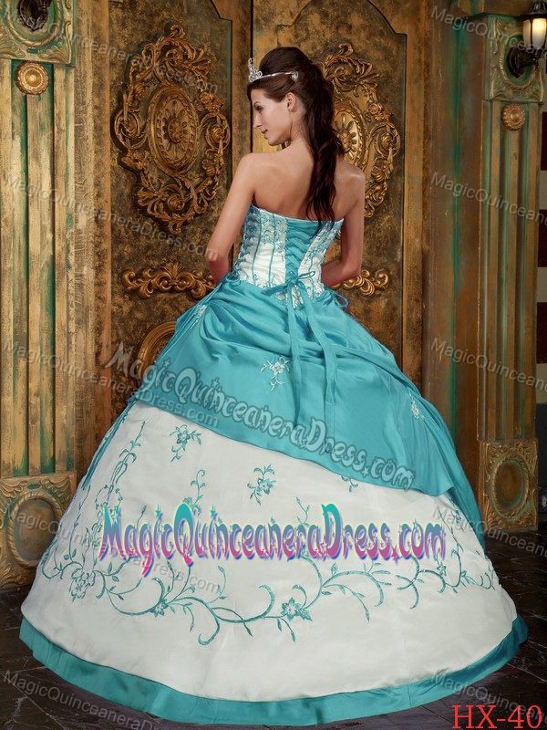 Cute White and Blue Embroidery Sweet Sixteen Quinceanera Dresses