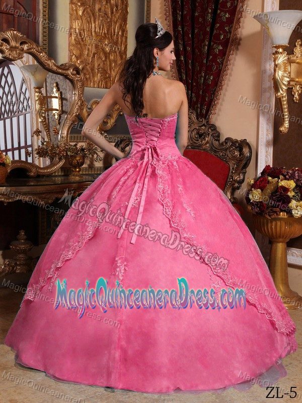Strapless Puffy Quinceanera Gown Dress Decorated with Appliques and Ruche