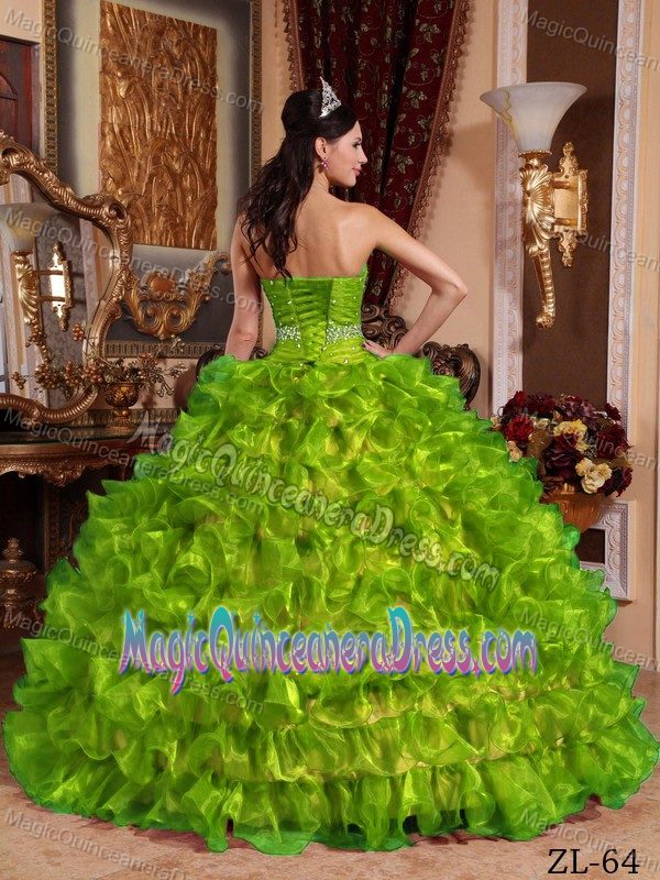 Sequins Ruche and Ruffled Layer Green Quinceanera Gown Dress in Lansing