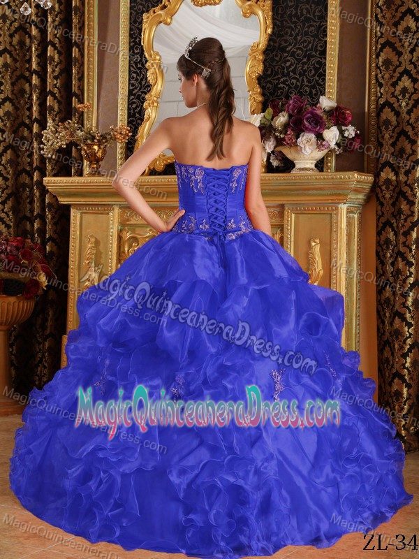Blue Strapless Ruffles and Appliques Sweet 16 Dresses in Parkersburg