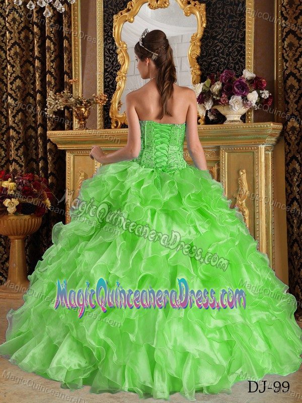 Custom Made Beaded and Ruffled Green Quince Dresses in Long Beach