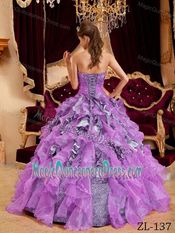 Cheap Ruffles and Ruched Dress For Quinceanera with Leopard for Woman