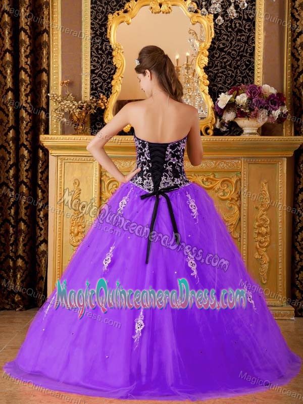 Black and Purple Dress for Quince with Lace Edge and Flower in Newcastle