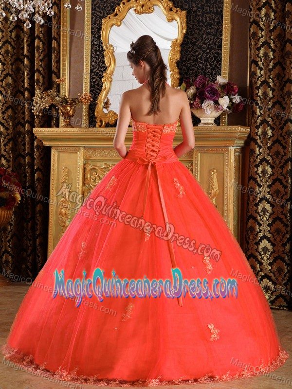 Halter Top Ruched Sweet 16 Dresses with Lace Hemline near Ocean Shores