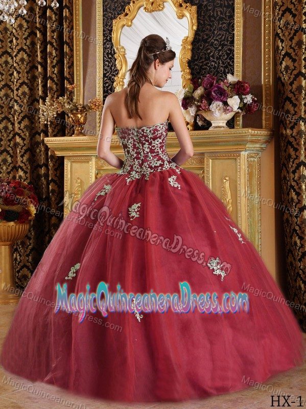 Wine Red Quinceaneras Dress Decorated with Appliques near Point Roberts