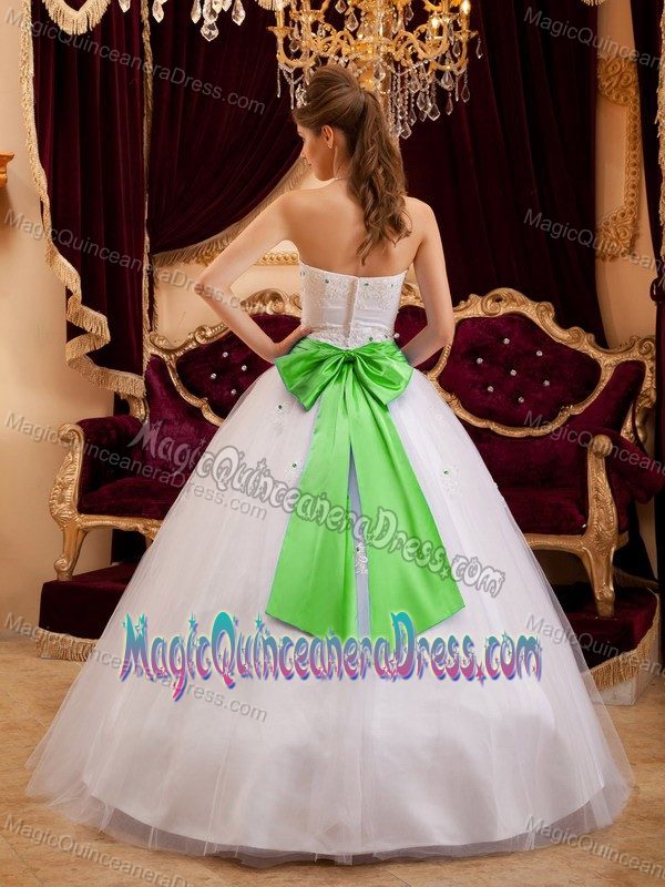 White Quinceanera Gown Dresses with Bowknot and Sash near Port Angeles