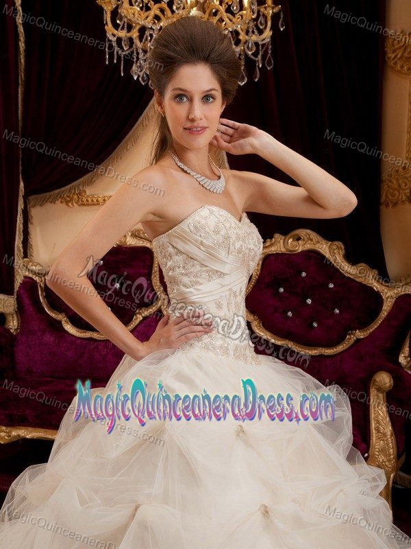 White Dress For Quinceanera with Pick Ups and Appliques near Sea Tac