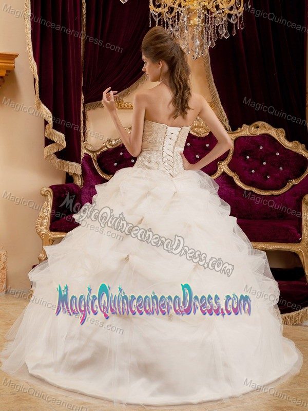 White Dress For Quinceanera with Pick Ups and Appliques near Sea Tac
