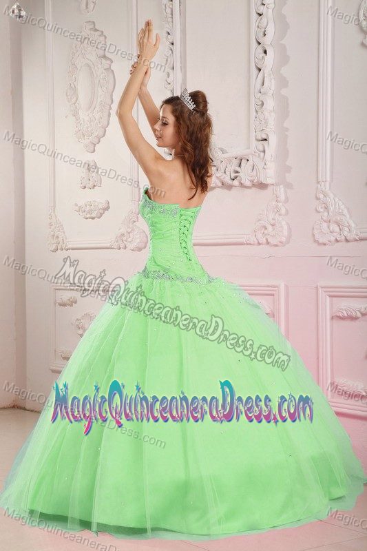Spring Green Beaded Appliques Puffy Dress for Quince near Sedro-Woolley