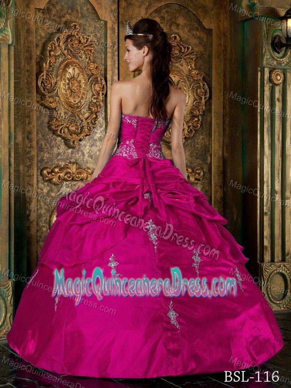 Appliques and Pick Ups Decorated Fuchsia Sweet Sixteen Quinceanera Dress