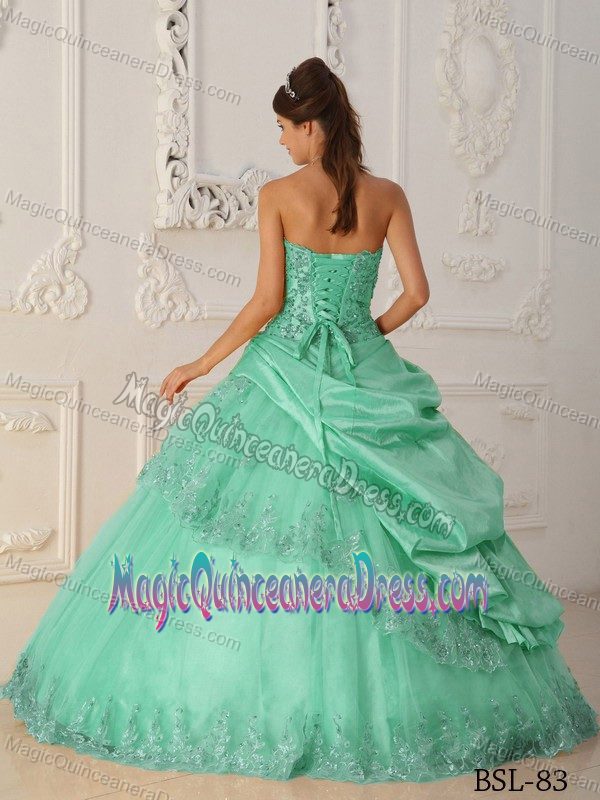 Discount Apple Green Quinceaneras Dress with Lace Hemline in Snohomish