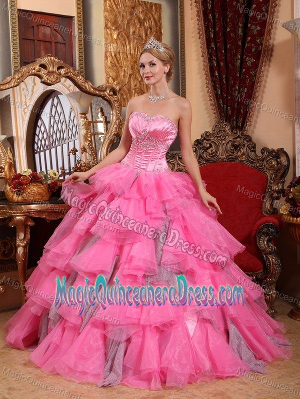 Ruffled Layers Rose Pink Quinceanera Gown Dresses with Ruching in Seattle