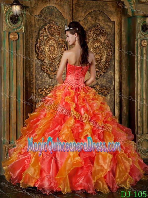 Orange and Red Ruffles and Appliques Quinceanera Gowns in Richland