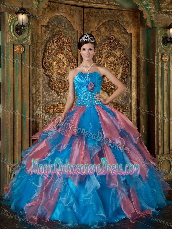Ruffled and Sequins Multi-color Quinceanera Gown with Flower in Redmond