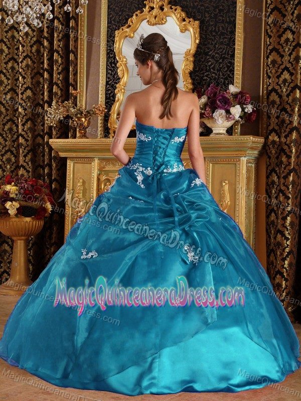 Teal Strapless Organza and Satin Appliques Sweet Sixteen Dresses in Billings