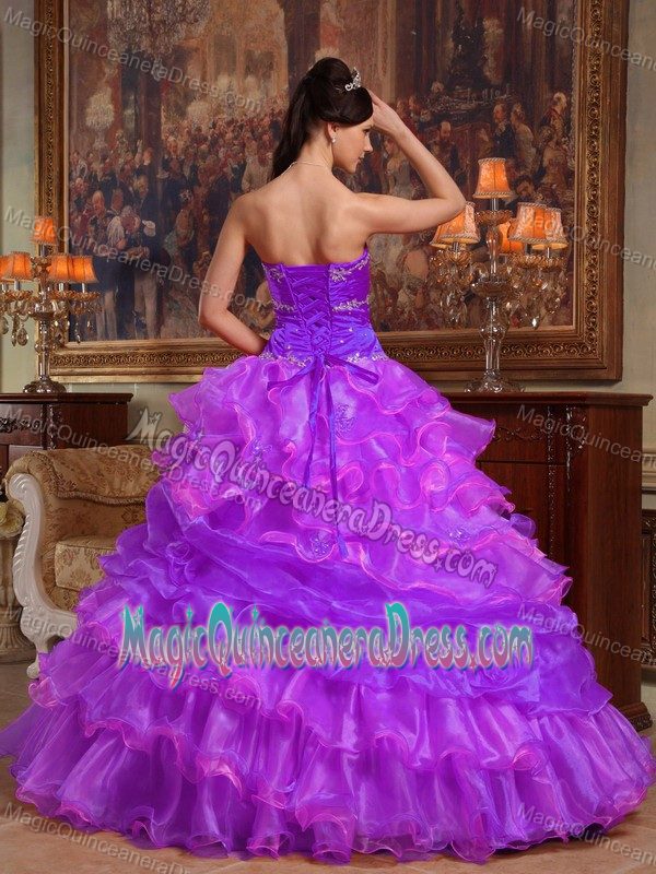 Purple Sweetheart Taffeta and Organza Appliques and Beading Quinceanera Dress