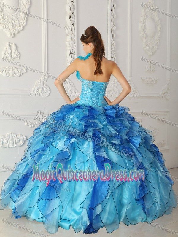 Aqua Blue Ball Gown One Shoulder Beading Quinceanera Dress in Saint Louis